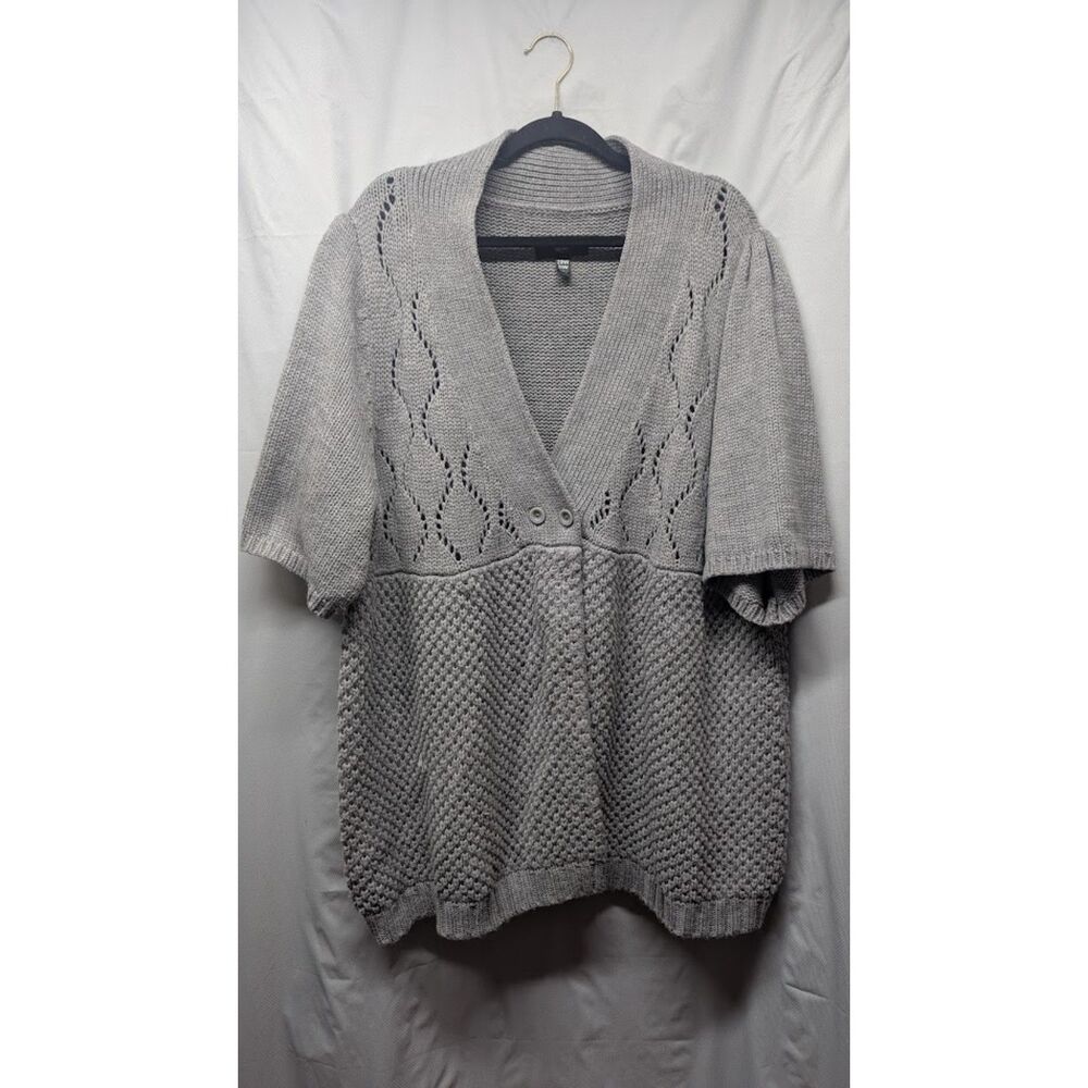 Venezia Jeans Womens 28W 30W Gray Chunky Knit Short Sleeve Cardigan Pointelle